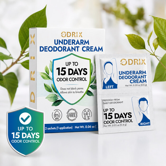ODRIX box and sachets with 15-day odor control shield